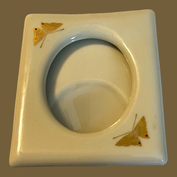 Vintage Porcelain Oval Picture Frame Gold Butterfly Cottage Treasure Masters - Picture 3 of 13
